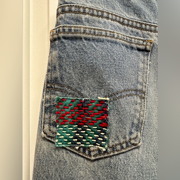 Free People Long Modest Denim Jean Ruffle Embroidered Skirt 34/31 NWOT tic toc - Picture 7 of 11